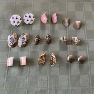 Vintage Gold Tone Clip On Earring Bundle 9 pair